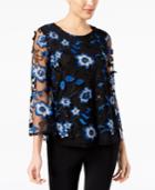 Alfani Floral-embroidered Mesh Top, Created For Macy's