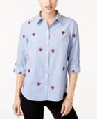 Charter Club Petite Cotton Embroidered Striped Shirt, Created For Macy's