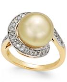 Cultured Golden South Sea Pearl (11mm) And Diamond (3/8 Ct. T.w.) Swirl Ring In 14k Gold