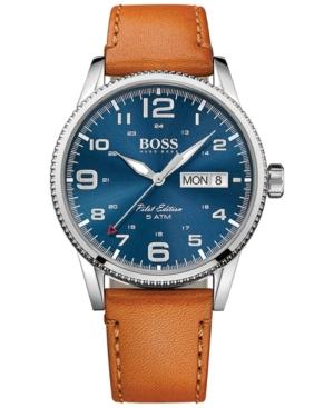 Hugo Boss Men's Pilot Brown Leather Strap Watch 44mm 1513331