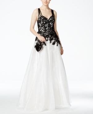B Darlin Juniors' Colorblocked Lace A-line Gown