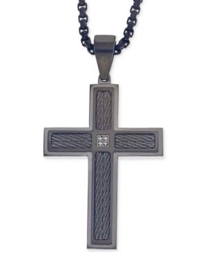 Esquire Men's Jewelry Diamond Accent Cross Pendant Necklace In Gunmetal And Black Ip Over Stainless Steel, Only At Macy's