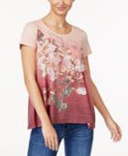 Style & Co Embellished Floral-print Swing Top, Created For Macy's