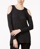 Kensie Ribbed Cold-shoulder Sweater