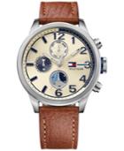 Tommy Hilfiger Men's Casual Sport Brown Leather Strap Watch 44mm 1791239