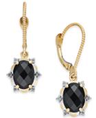 Onyx (8 X 6mm) & Diamond (1/10 Ct. T.w.) Oval Drop Earrings In 14k Gold