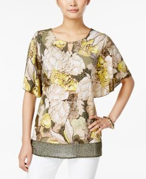 Jm Collection Floral-print Flutter-sleeve Top, Only At Macy's