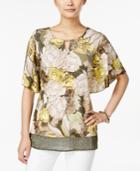 Jm Collection Floral-print Flutter-sleeve Top, Only At Macy's