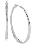 Touch Of Silver Oval Twist Hoop Earrings In Silver-plated Brass