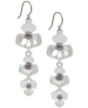 Lucky Brand Silver-tone Crystal Flower Triple Drop Earrings