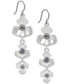 Lucky Brand Silver-tone Crystal Flower Triple Drop Earrings