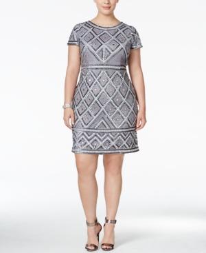 Adrianna Papell Plus Size Short-sleeve Beaded Sheath
