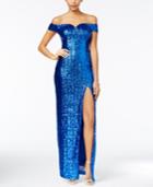 B Darlin Juniors' Sequined Off-the-shoulder Column Gown