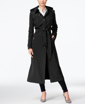 London Fog Petite Hooded Maxi Trench Coat