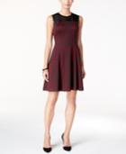 Ivanka Trump Faux-leather-trim Jacquard Fit & Flare Dress