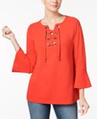 Charter Club Bell-sleeve Lace-up Top, Created For Macy's