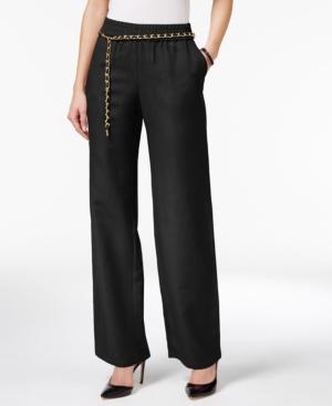 Jm Collection Petite Linen-blend Pull-on Pants With Chain Belt, Only At Macy's
