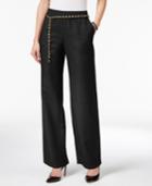 Jm Collection Petite Linen-blend Pull-on Pants With Chain Belt, Only At Macy's