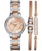 Fossil Women's Virginia Crystal Accent Two-tone Stainless Steel Bracelet Watch Set 30mm Es3697