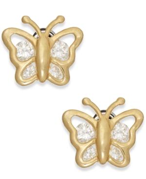 Cubic Zirconia Butterfly Stud Earrings In 10k Gold