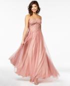 Blondie Nites Juniors' Strapless Embellished Crochet-bodice Gown