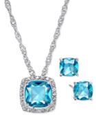 Charter Club Silver-tone Aqua Crystal Pave Necklace And Earrings