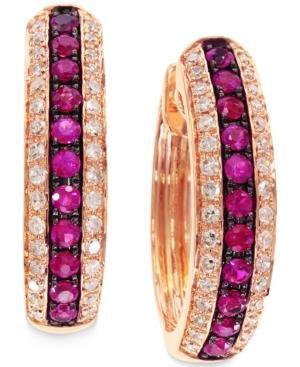 Amore By Effy Ruby (1/3 Ct. T.w.) And Diamond (1/4 Ct. T.w.) Hoop Earrings In 14k Rose Gold