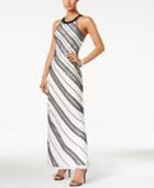 Adrianna Papell Beaded Striped Gown