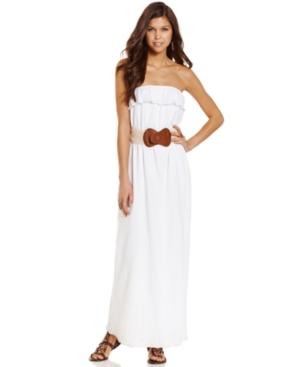 Trixxi Juniors Dress, Strapless Belted Maxi