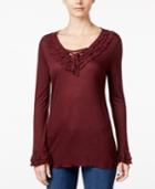 Inc International Concepts Lace-up Ruffled Top, Only At Macy's