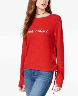 Peace Love World Happy Graphic Lace-up Sweatshirt