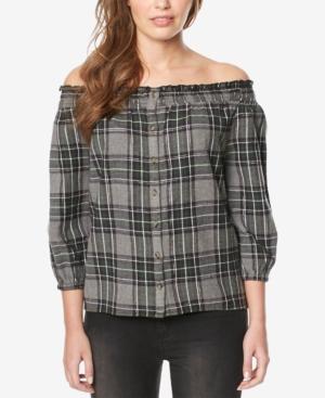 Buffalo David Bitton Plaid Off-the-shoulder Top