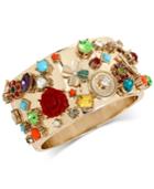 Betsey Johnson Gold-tone Multi-charm Hinged Bangle Bracelet
