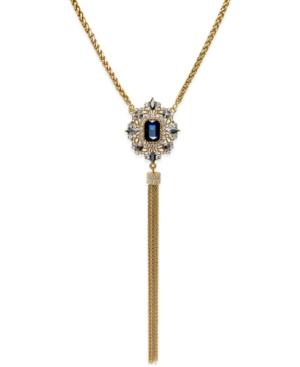 Abs By Allen Schwartz Gold-tone Crystal Tassel Long Length Lariat Necklace