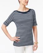 Karen Scott Striped Elbow-sleeve Top, Created For Macy's