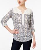 Style & Co. Petite Jacquard Printed Peasant Top, Only At Macy's