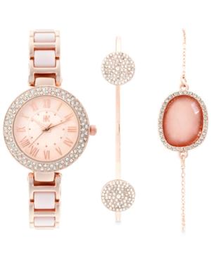 Inc International Concepts Women's Rose Gold-tone Bracelet Watch & Bracelets Set 30mm In008rgbl, Only At Macy's