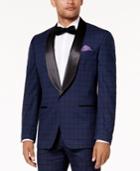 Sean John Men's Classic-fit Blue, Black & Purple Plaid Stretch Tuxedo Jacket