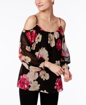 Calvin Klein Floral-print Cold-shoulder Top