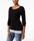 Charter Club Petite Lace-trim Textured Sweater, Created For Macy's