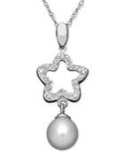 Sterling Silver Necklace, Cultured Freshwater Pearl And Diamond Accent Star Pendant
