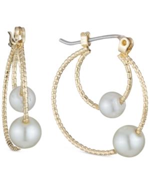 Anne Klein Gold-tone Imitation Pearl Double Hoop Earrings