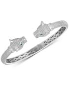 Cubic Zirconia Panther Head Cuff Bangle Bracelet In Sterling Silver