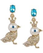 Betsey Johnson Gold-tone Faux-pearl, Pave, And Crystal Birdie Drop Earrings