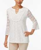 Charter Club Mixed-lace Bell-sleeve Tunic, Only At Macy's