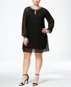 Sl Fashions Plus Size Long-sleeve Illusion Dress