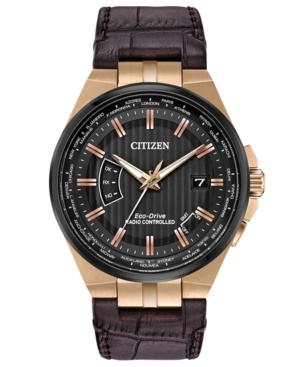 Citizen Eco-drive Men's World Perpetual A-t Brown Leather Strap Watch 42mm