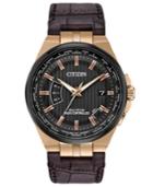 Citizen Eco-drive Men's World Perpetual A-t Brown Leather Strap Watch 42mm