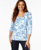 Karen Scott Three-quarter-sleeve Printed Top, Only At Macy's