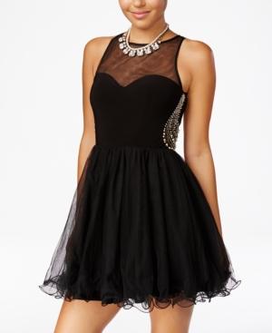 Blondie Nites Juniors' Illusion Embellished-back Fit & Flare Dress